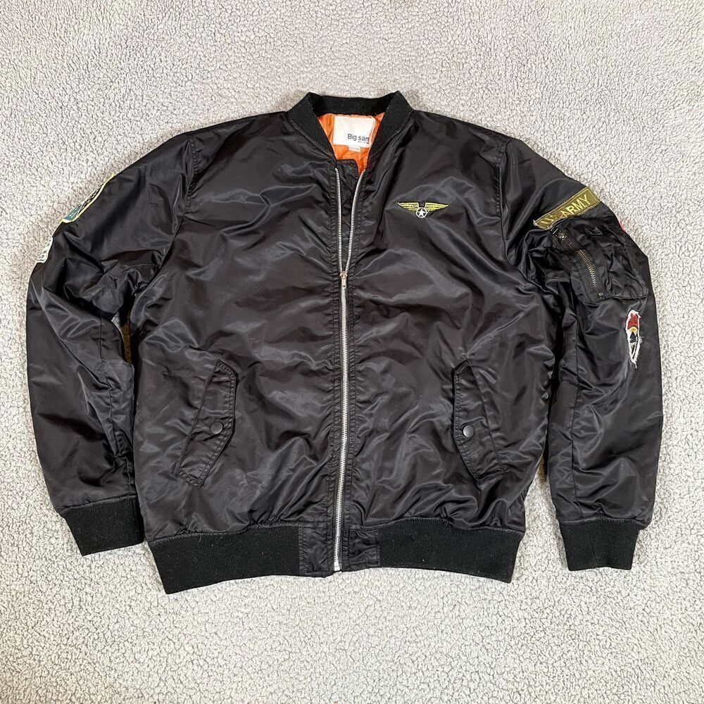 Big Sam Bomber Jacket Men's Army Nasa Space Black Full Zip 5XL